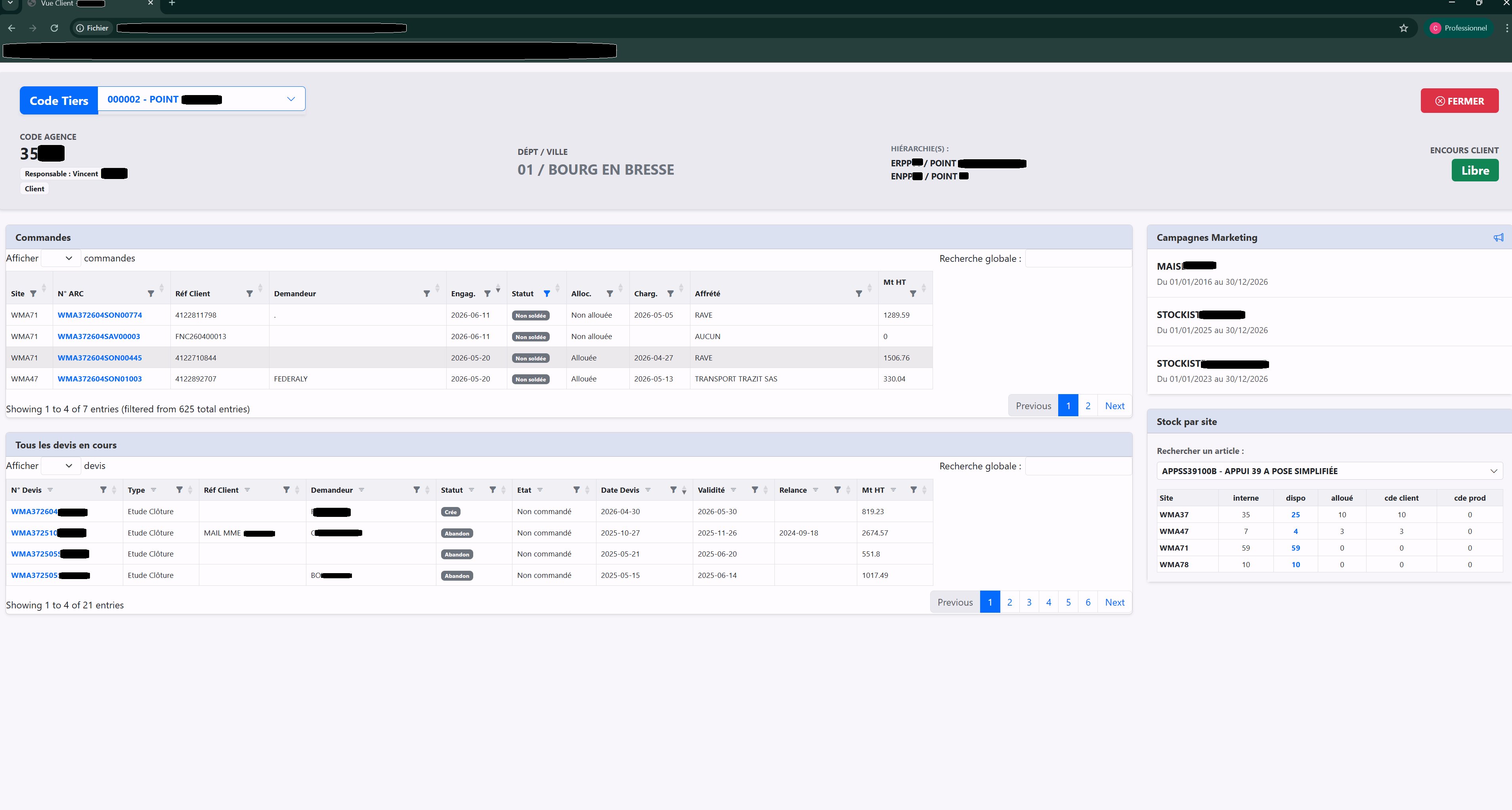 Vue web ERP temps réel